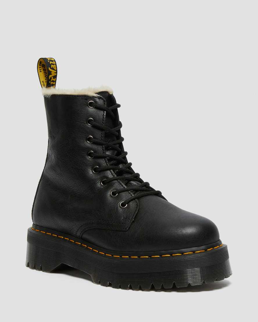 Dr. Martens Jadon Nahka Faux Fur Lined Naisten Platform Nilkkurit - Mustat Nilkkurit [743-MLYCGX]